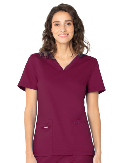 Women's 2-Pocket High-Low Hem V-Neck Scrub Top - 4168 - Wine