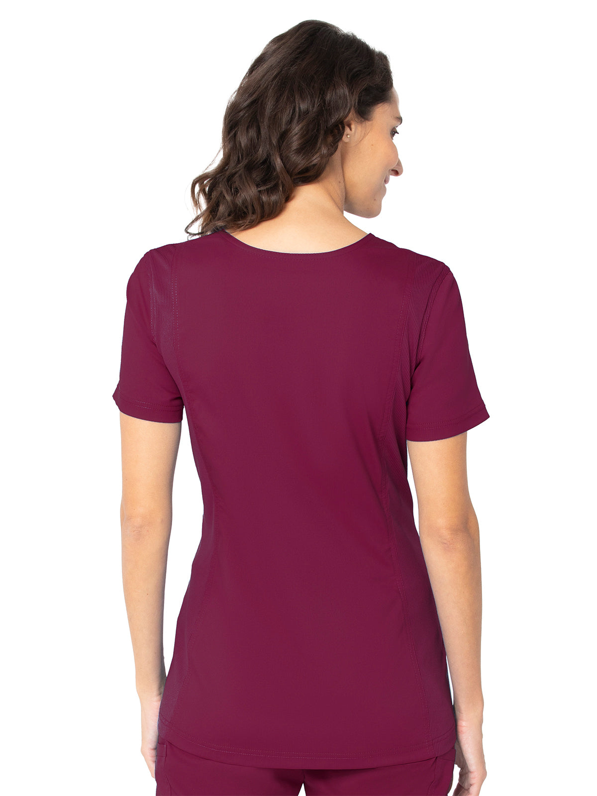 Women's 2-Pocket High-Low Hem V-Neck Scrub Top - 4168 - Wine