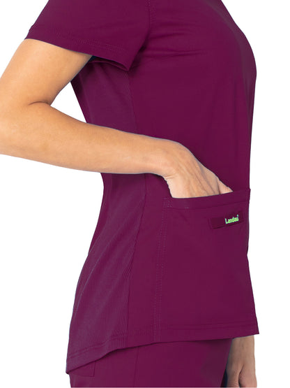 Women's 2-Pocket High-Low Hem V-Neck Scrub Top - 4168 - Wine