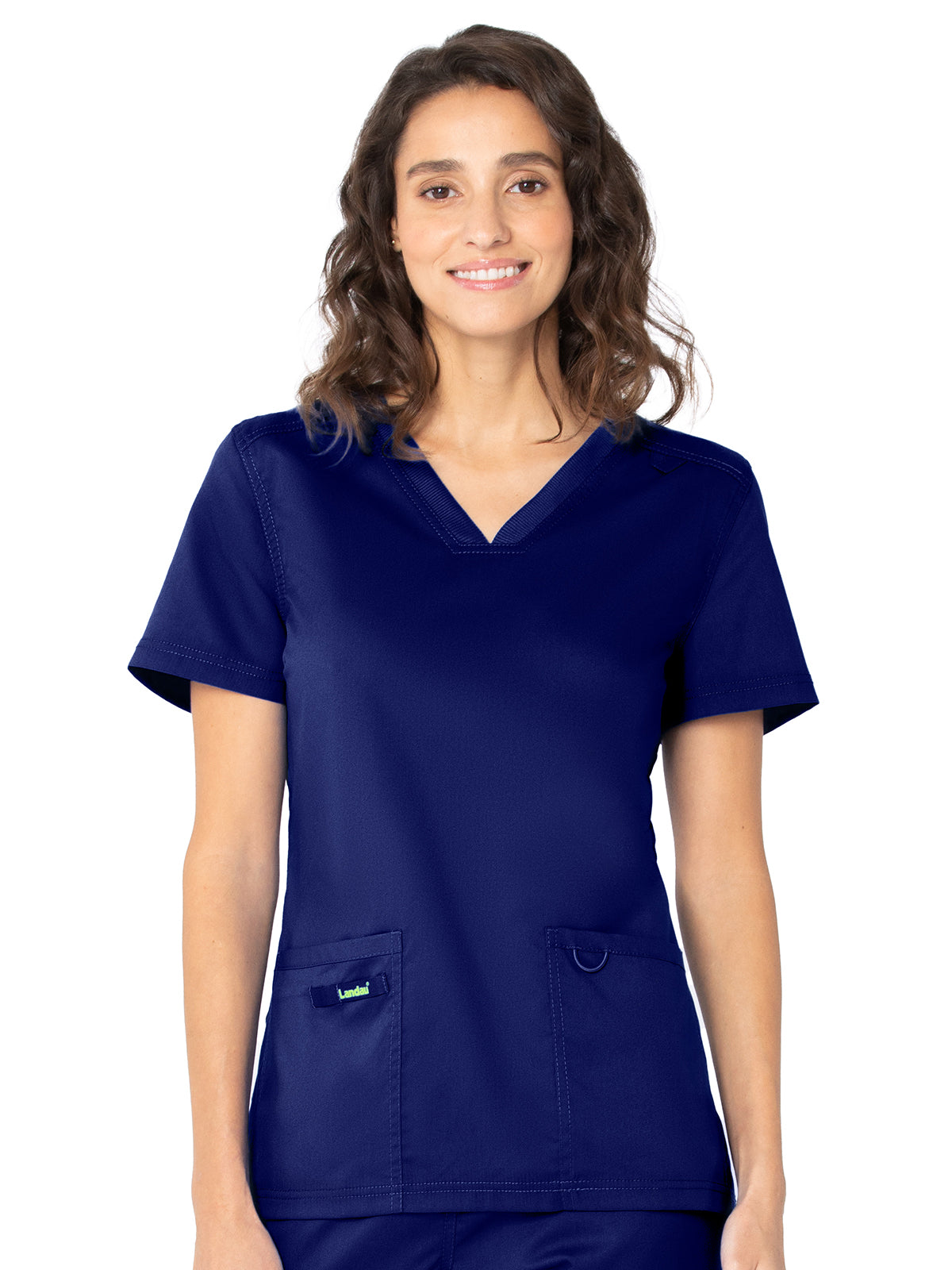 Women's 2-Pocket High-Low Hem V-Neck Scrub Top - 4168 - True Navy