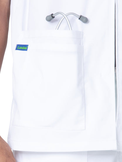 Men's 6-Pocket Notch Collar Scrub Top - 4263PRV - White