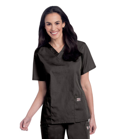 Women's 3-Pocket Clean Back V-Neck Scrub Top - 70221 - Black