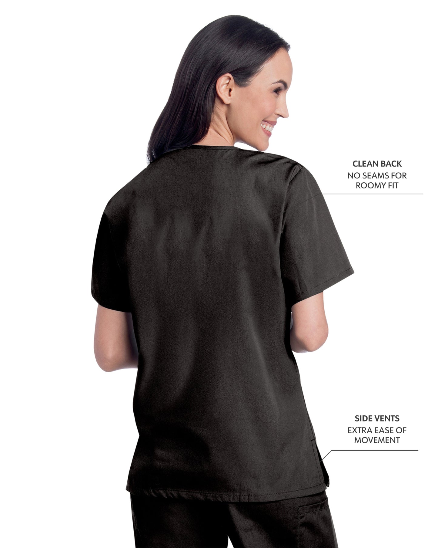 Women's 3-Pocket Clean Back V-Neck Scrub Top - 70221 - Black