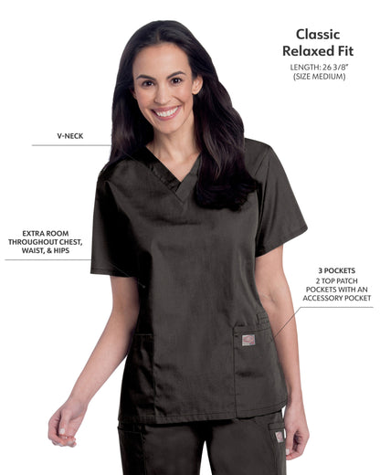 Women's 3-Pocket Clean Back V-Neck Scrub Top - 70221 - Black