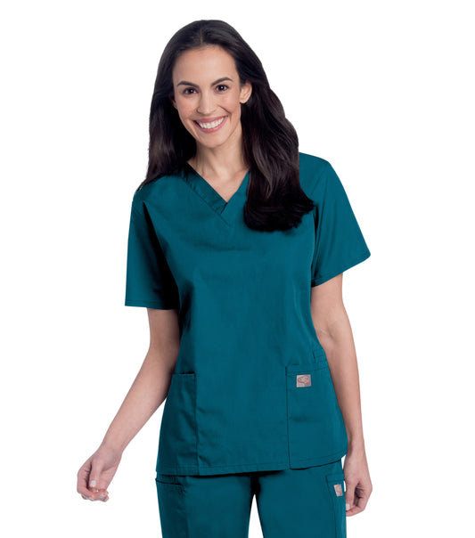 Women's 3-Pocket Clean Back V-Neck Scrub Top - 70221 - Caribbean