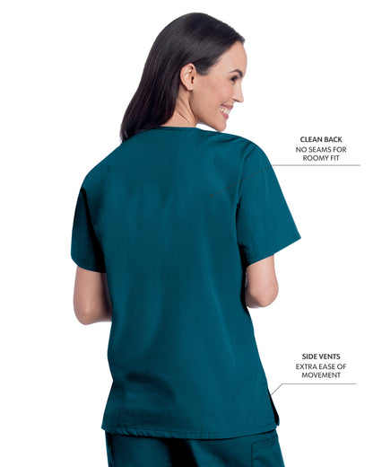 Women's 3-Pocket Clean Back V-Neck Scrub Top - 70221 - Caribbean