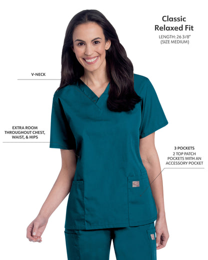 Women's 3-Pocket Clean Back V-Neck Scrub Top - 70221 - Caribbean