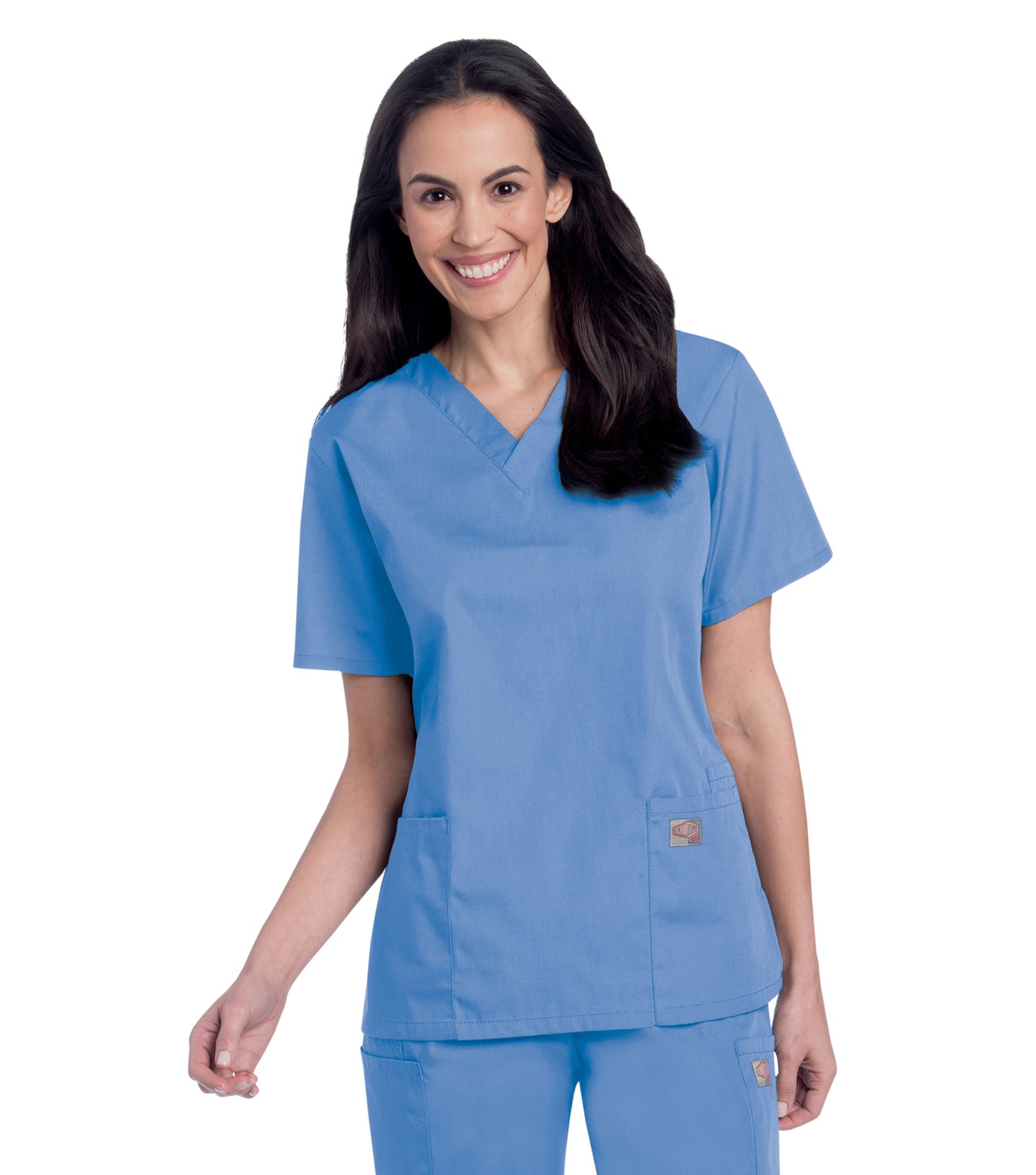 Women's 3-Pocket Clean Back V-Neck Scrub Top - 70221 - Ceil Blue