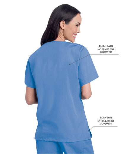 Women's 3-Pocket Clean Back V-Neck Scrub Top - 70221 - Ceil Blue