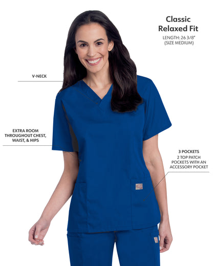 Women's 3-Pocket Clean Back V-Neck Scrub Top - 70221 - Cobalt