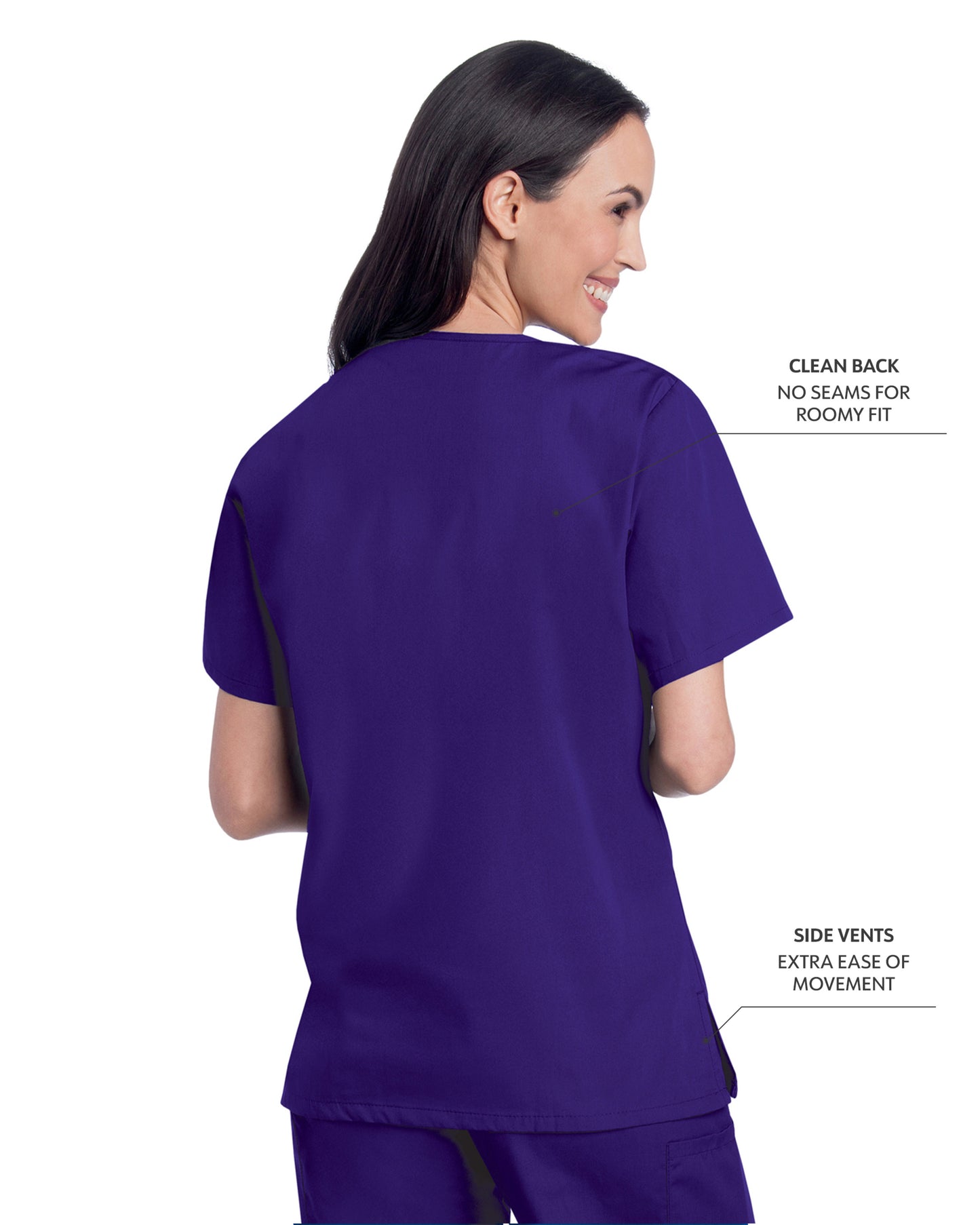 Women's 3-Pocket Clean Back V-Neck Scrub Top - 70221 - Grape