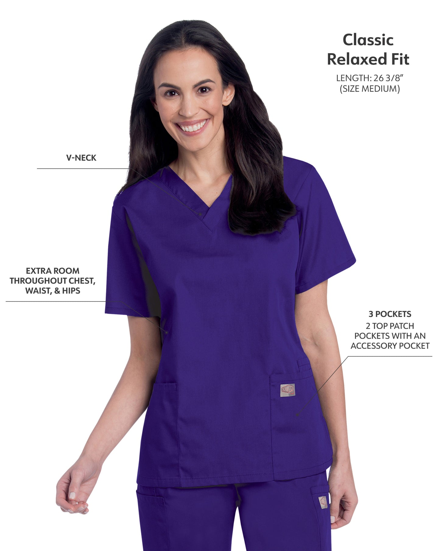 Women's 3-Pocket Clean Back V-Neck Scrub Top - 70221 - Grape