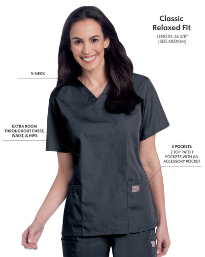 Women's 3-Pocket Clean Back V-Neck Scrub Top - 70221 - Graphite