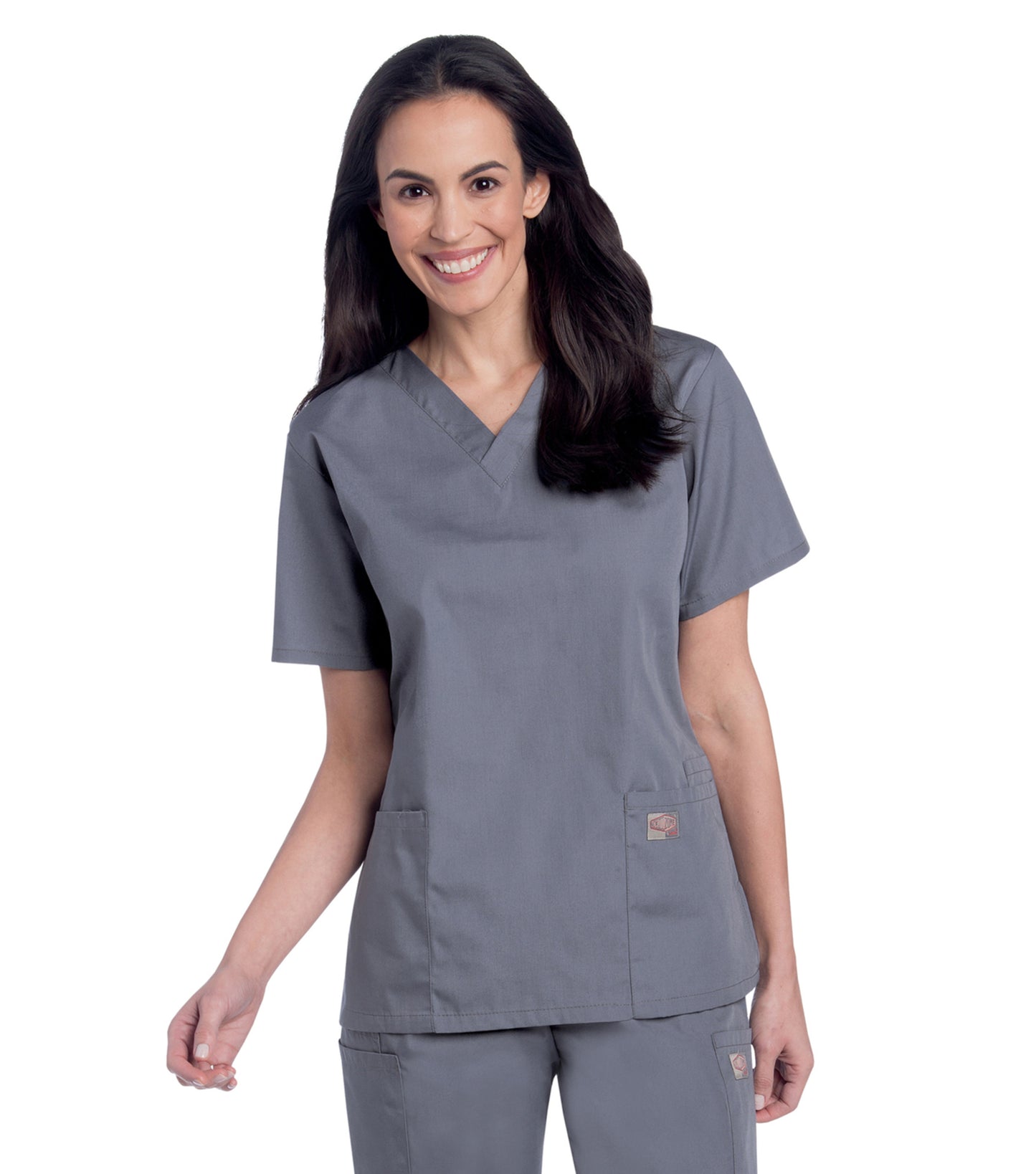 Women's 3-Pocket Clean Back V-Neck Scrub Top - 70221 - Steel Grey