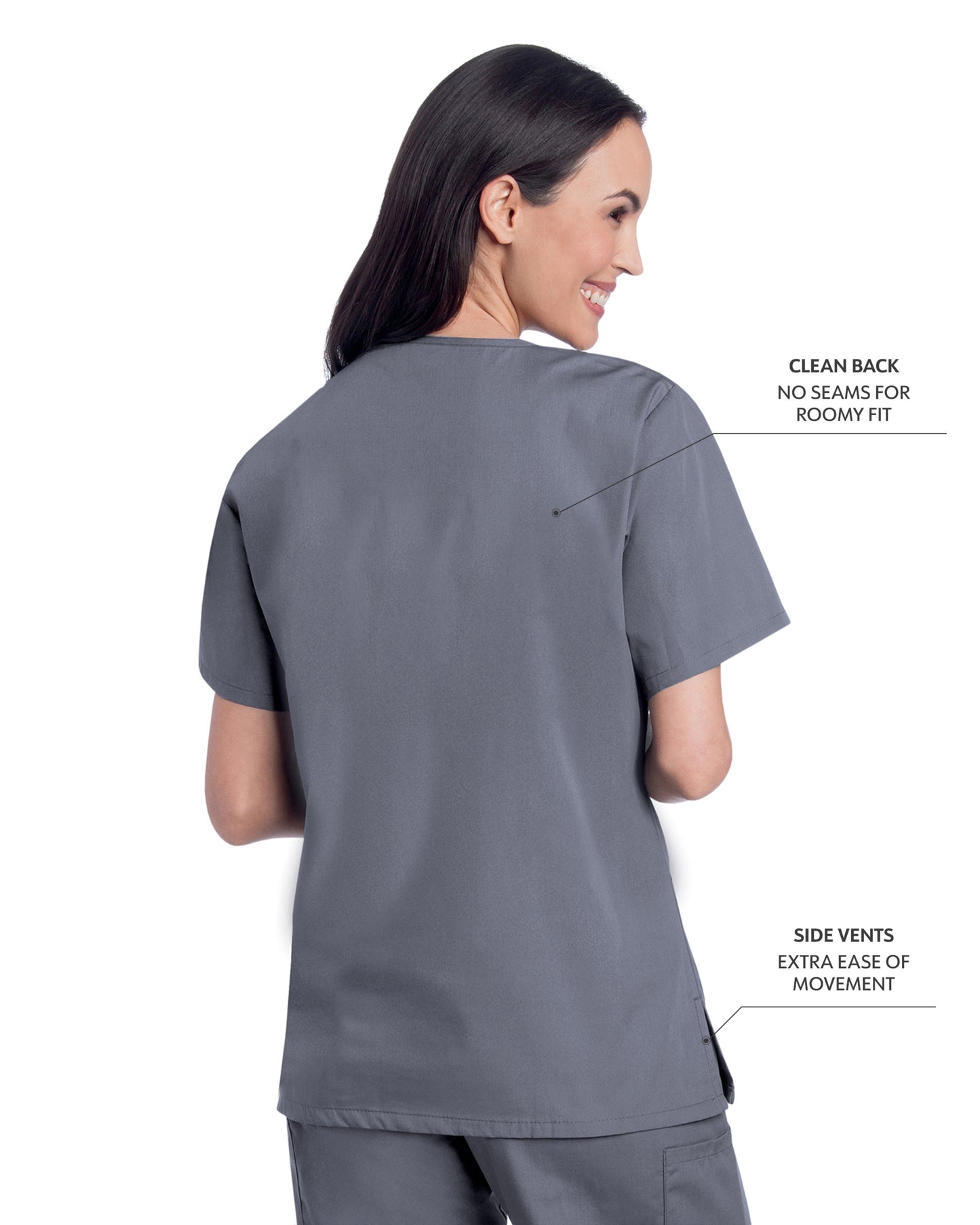 Women's 3-Pocket Clean Back V-Neck Scrub Top - 70221 - Steel Grey