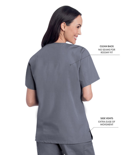 Women's 3-Pocket Clean Back V-Neck Scrub Top - 70221 - Steel Grey