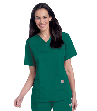 Women's 3-Pocket Clean Back V-Neck Scrub Top - 70221 - Hunter