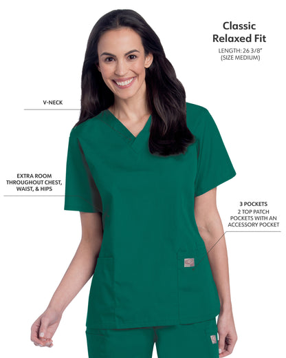 Women's 3-Pocket Clean Back V-Neck Scrub Top - 70221 - Hunter