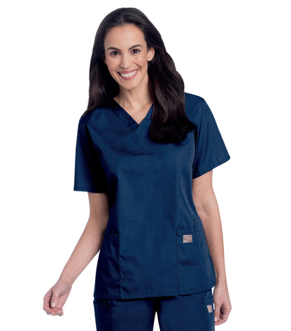 Women's 3-Pocket Clean Back V-Neck Scrub Top - 70221 - Navy