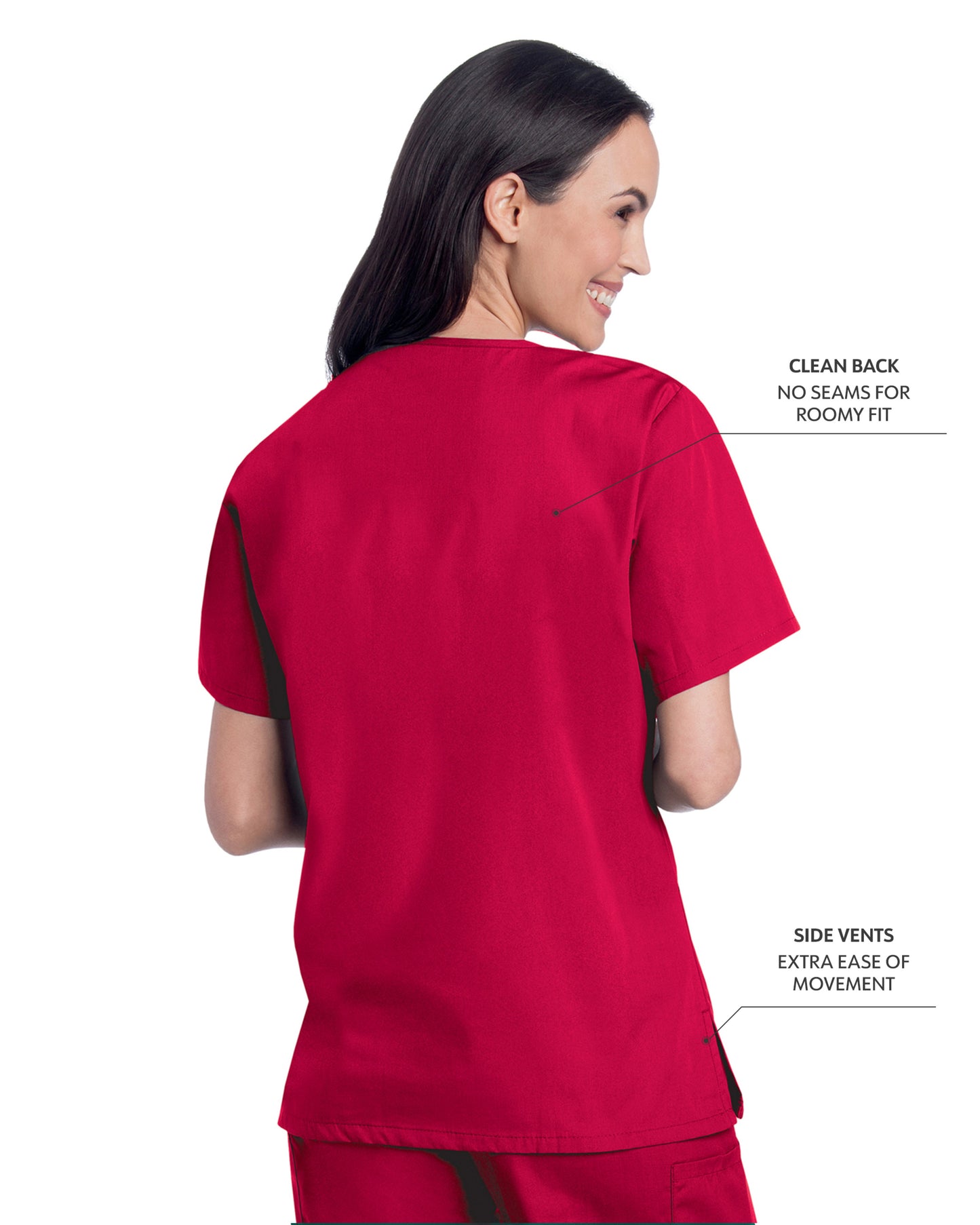 Women's 3-Pocket Clean Back V-Neck Scrub Top - 70221 - Red