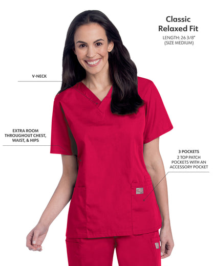 Women's 3-Pocket Clean Back V-Neck Scrub Top - 70221 - Red