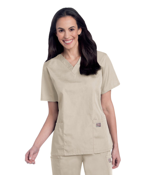 Women's 3-Pocket Clean Back V-Neck Scrub Top - 70221 - Sandstone