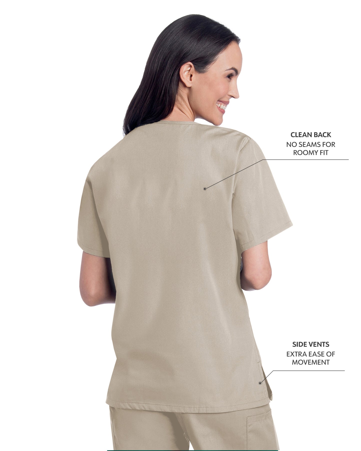 Women's 3-Pocket Clean Back V-Neck Scrub Top - 70221 - Sandstone