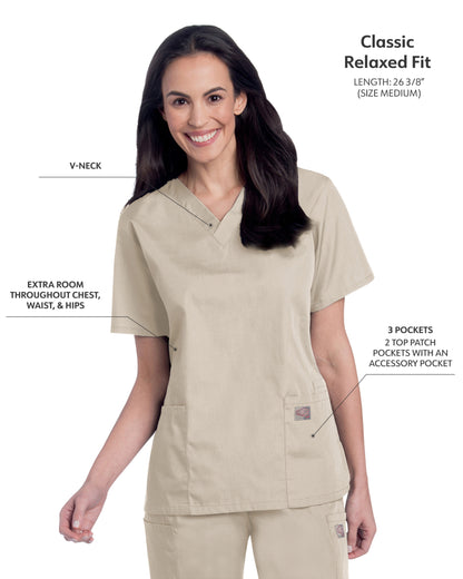 Women's 3-Pocket Clean Back V-Neck Scrub Top - 70221 - Sandstone