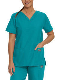 Women's Three-Pocket Clean Back V-Neck Top - 70221 - Teal