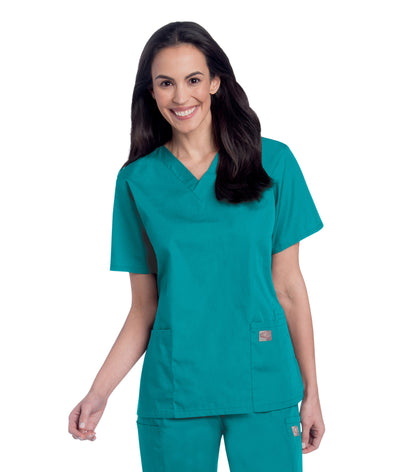 Women's 3-Pocket Clean Back V-Neck Scrub Top - 70221 - Teal