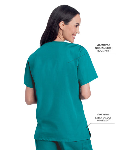 Women's 3-Pocket Clean Back V-Neck Scrub Top - 70221 - Teal