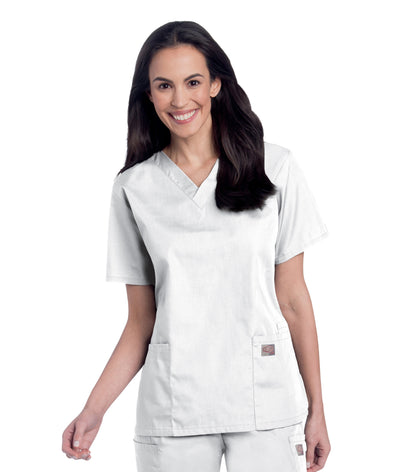 Women's 3-Pocket Clean Back V-Neck Scrub Top - 70221 - White