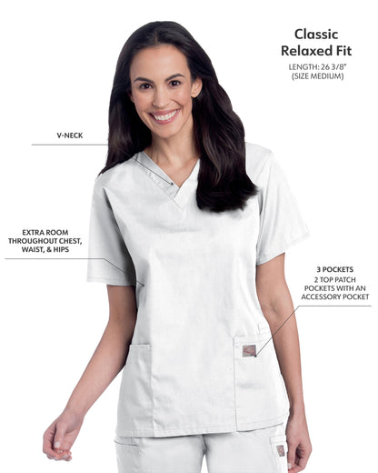 Women's 3-Pocket Clean Back V-Neck Scrub Top - 70221 - White