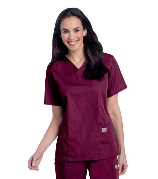 Women's 3-Pocket Clean Back V-Neck Scrub Top - 70221 - Wine