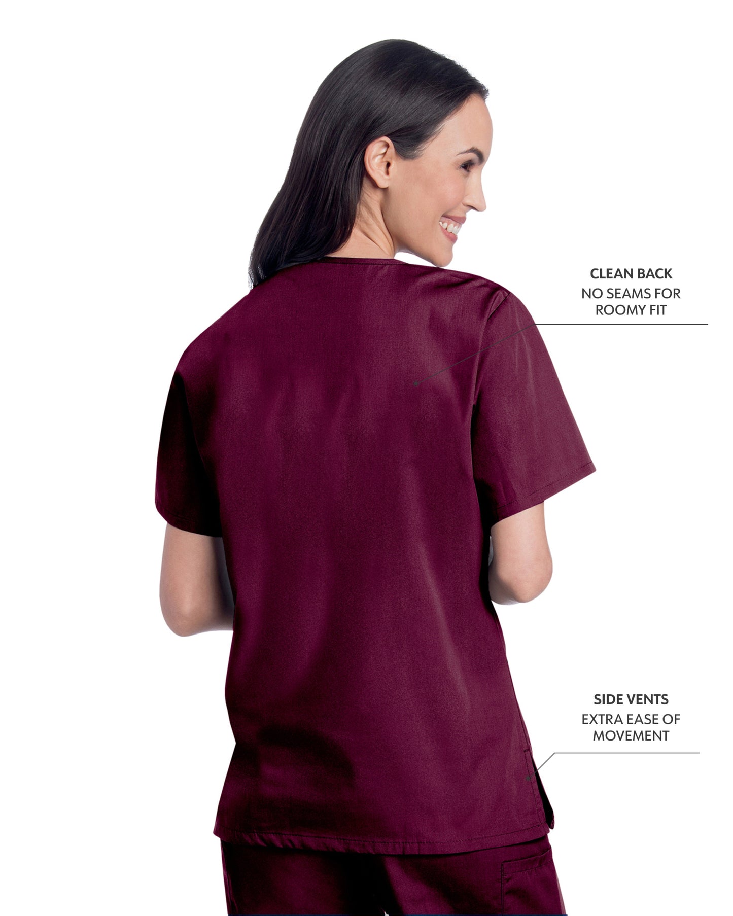 Women's 3-Pocket Clean Back V-Neck Scrub Top - 70221 - Wine