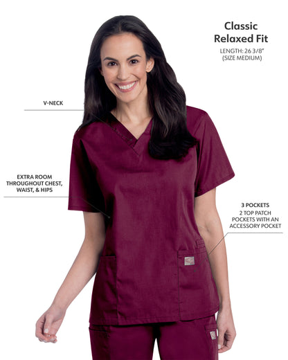 Women's 3-Pocket Clean Back V-Neck Scrub Top - 70221 - Wine