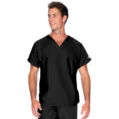 Unisex 1-Pocket Dolman Sleeve Tuckable V-Neck Scrub Top - 71221 - Black