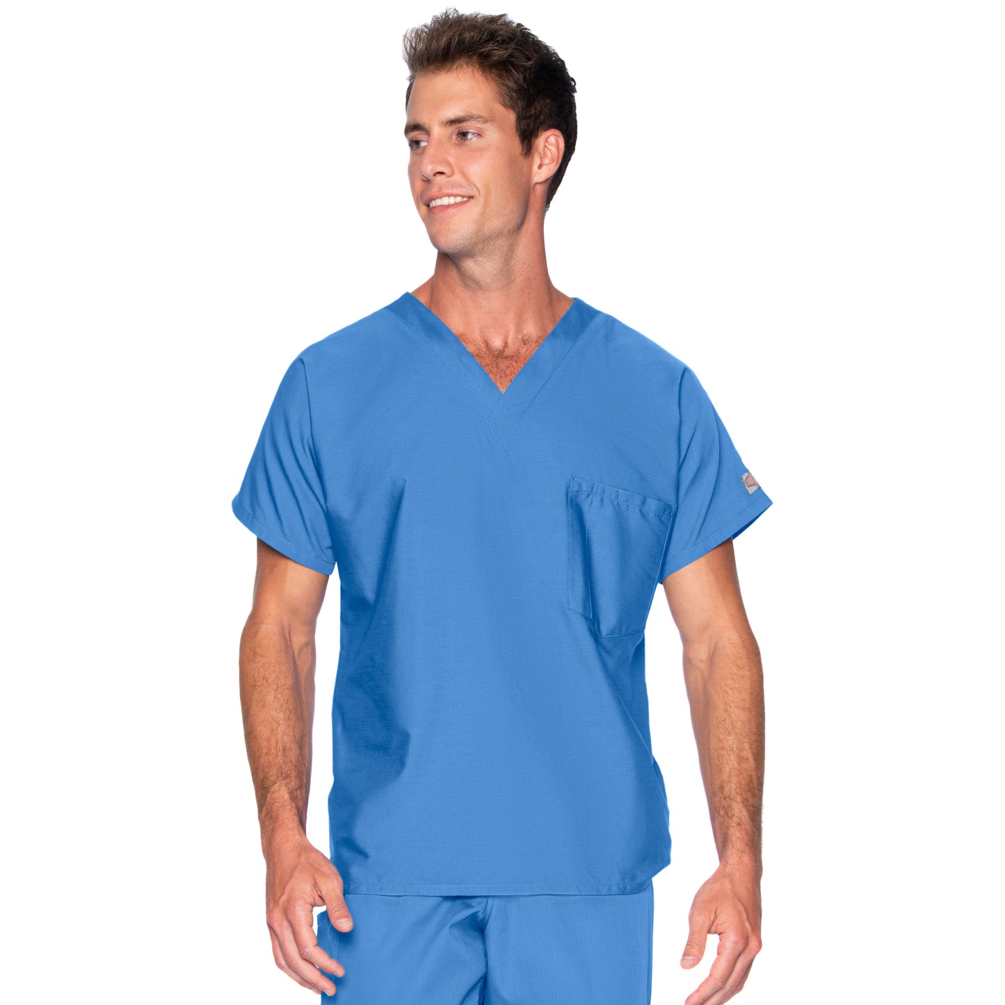 Unisex 1-Pocket Dolman Sleeve Tuckable V-Neck Scrub Top - 71221 - Ceil Blue