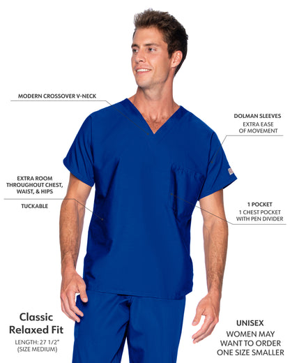 Unisex 1-Pocket Dolman Sleeve Tuckable V-Neck Scrub Top - 71221 - Cobalt