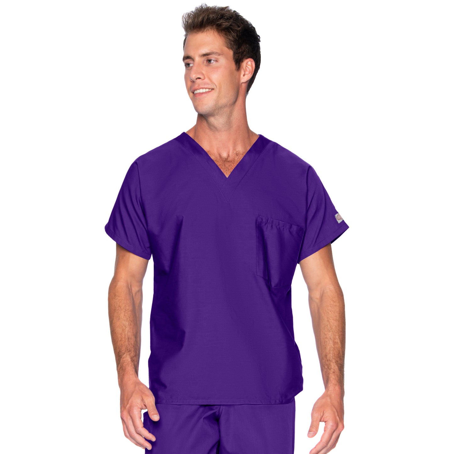 Unisex 1-Pocket Dolman Sleeve Tuckable V-Neck Scrub Top - 71221 - Grape