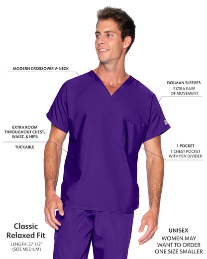 Unisex 1-Pocket Dolman Sleeve Tuckable V-Neck Scrub Top - 71221 - Grape