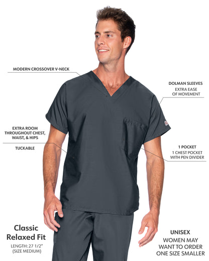 Unisex 1-Pocket Dolman Sleeve Tuckable V-Neck Scrub Top - 71221 - Graphite