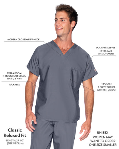 Unisex 1-Pocket Dolman Sleeve Tuckable V-Neck Scrub Top - 71221 - Steel Grey