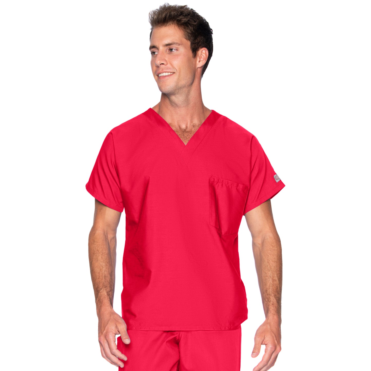 Unisex 1-Pocket Dolman Sleeve Tuckable V-Neck Scrub Top - 71221 - Red