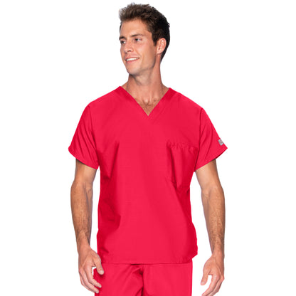 Unisex 1-Pocket Dolman Sleeve Tuckable V-Neck Scrub Top - 71221 - Red