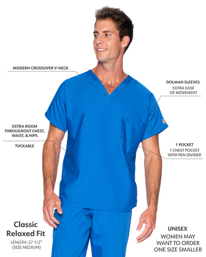 Unisex 1-Pocket Dolman Sleeve Tuckable V-Neck Scrub Top - 71221 - Royal Blue