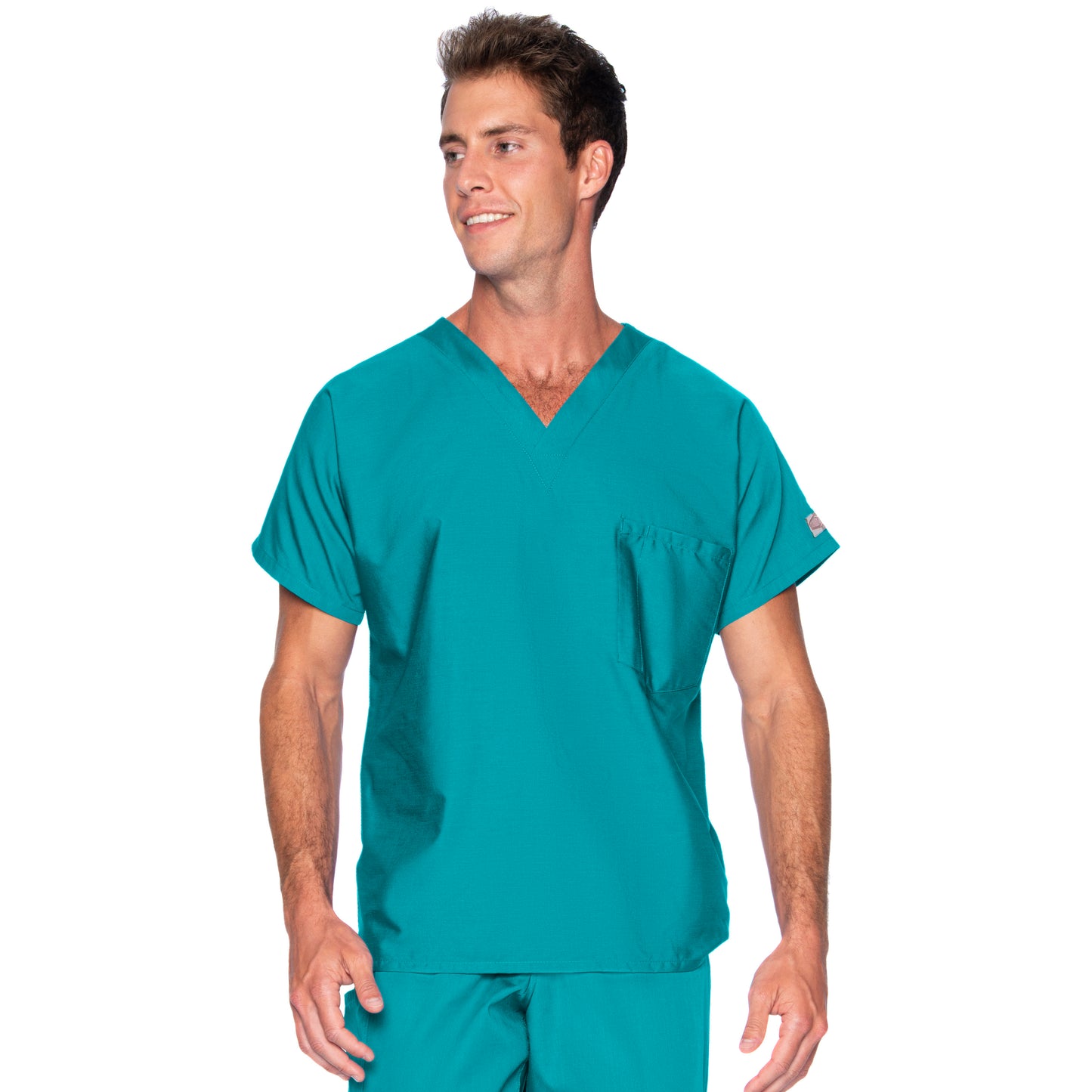 Unisex 1-Pocket Dolman Sleeve Tuckable V-Neck Scrub Top - 71221 - Teal