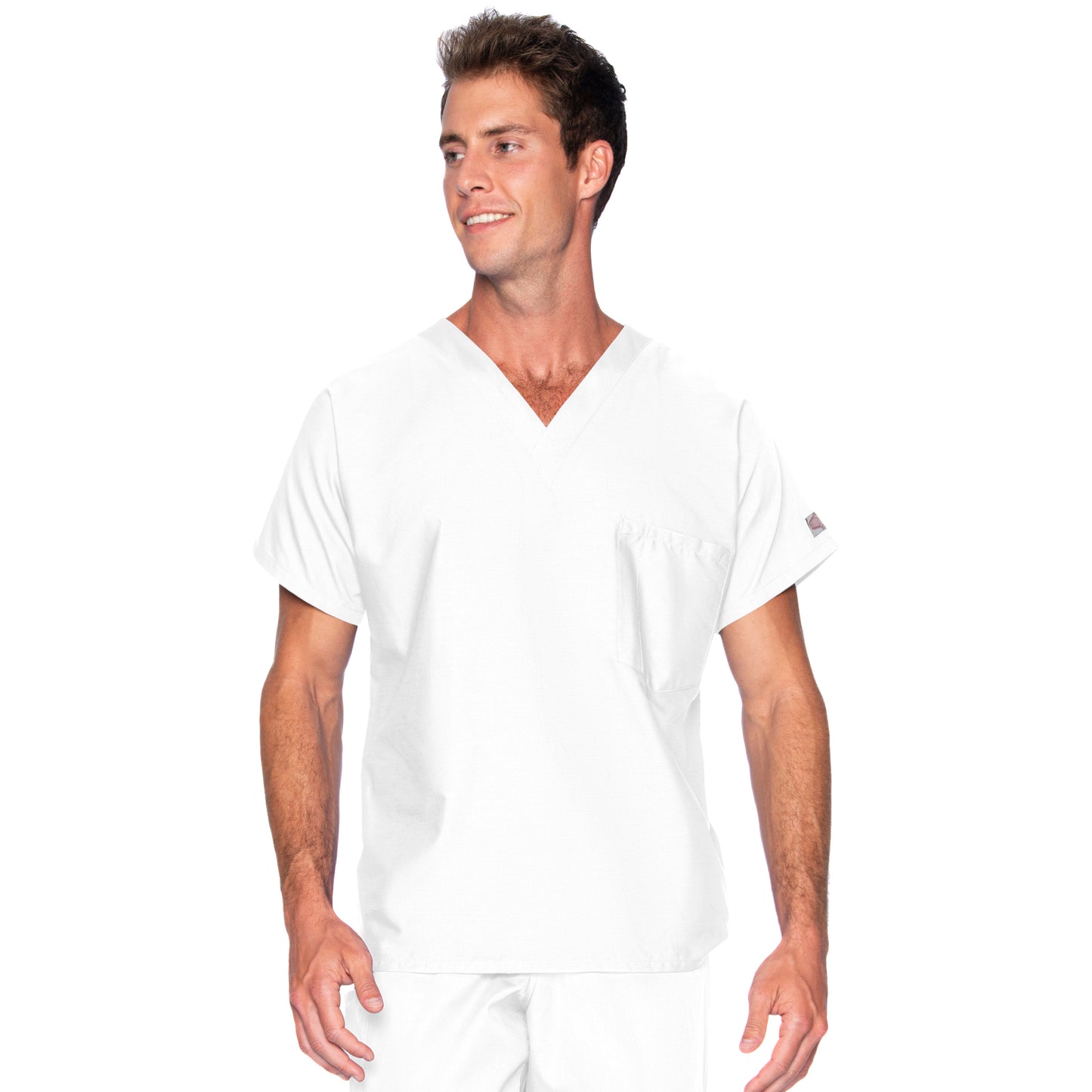 Unisex 1-Pocket Dolman Sleeve Tuckable V-Neck Scrub Top - 71221 - White