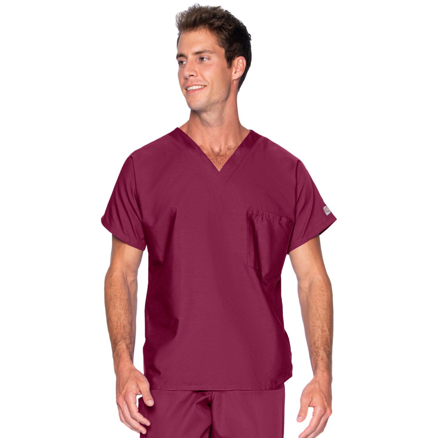 Unisex 1-Pocket Dolman Sleeve Tuckable V-Neck Scrub Top - 71221 - Wine