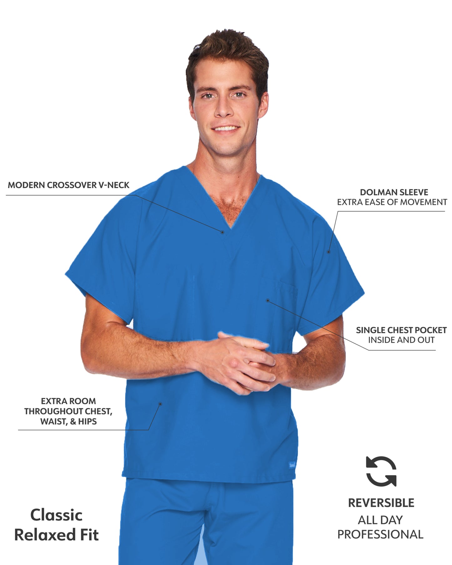 Unisex Reversible 1-Pocket V-Neck Scrub Top - 7502 - Royal Blue